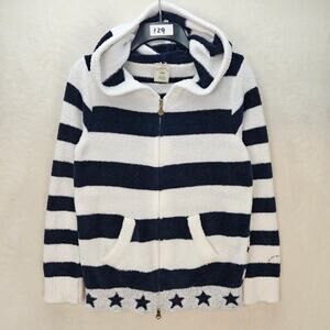 GELATO PIQUE WOMEN'S ONE SIZE FULL ZIP HOODIE NAVY WHITE STRIPE LOUNGE SOFT FLUF